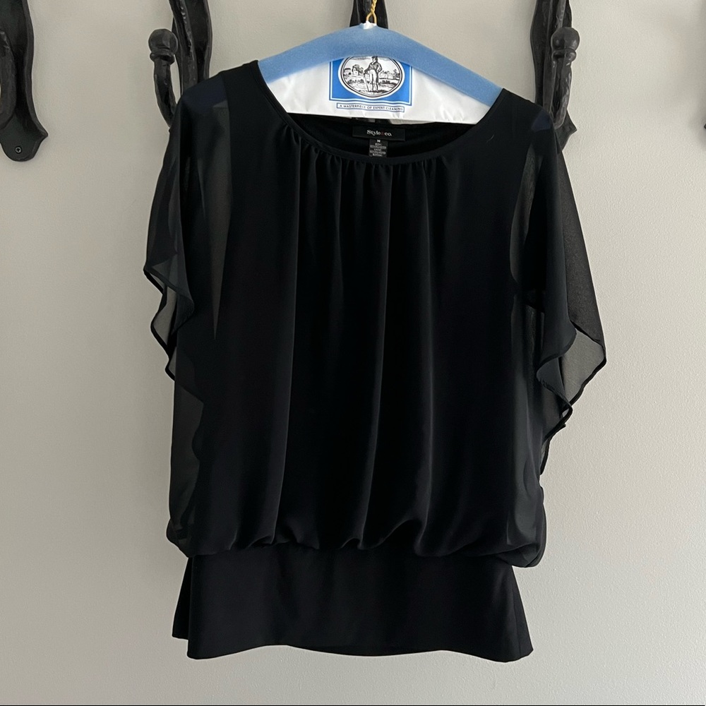 Style&Co Women's Sheer Blouse Black Medium